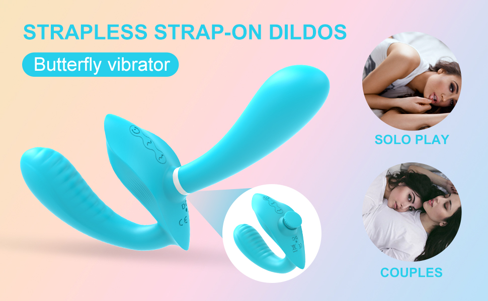 Dual Vibrator lesbian Dildo Strapless Strap on Wearable Butterfly Vibrators