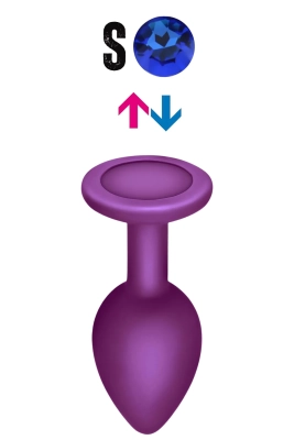 Çıkar-Tak Parlak Mavi Yuvarlak Mücevher Taşlı Mor Pürüzsüz Silikon Anal Butt Plug - Küçük Boy