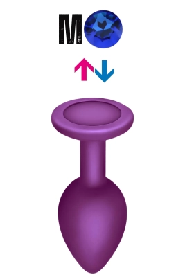 Çıkar-Tak Parlak Mavi Yuvarlak Mücevher Taşlı Mor Pürüzsüz Silikon Anal Butt Plug - Orta Boy