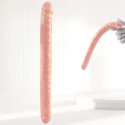 UNIQUE Realistik Dokuda Çift Taraflı Dildo Çift Uçlu Gerçekçi Yapay Penis 34 CM