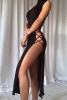 Bacak Dekolteli Seksi Uzun Gecelik Giyim Elbise Siyah - 6215