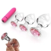 CRYSTAL CLEAR Titreşimli Pembe Mücevher Taşlı Kristal Cam Anal Plug Set