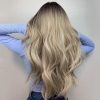 Isıya Dayanıklı Doğal Görünümlü Dalgalı Ombre Platin Sarı Uzun Peruk Saç