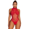 Jakarlı Seksi Bodysuit Kırmızı Boğazlı Vücut Çorabı