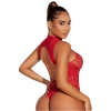 Jakarlı Seksi Bodysuit Kırmızı Boğazlı Vücut Çorabı