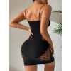 Kadın Seksi İç Giyim Askılı Desenli Siyah Seksi Mini Elbise