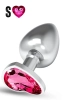 Paslanmaz Çelik Pembe Kalpli Mücevher Taşlı Pürüzsüz Silver Metal Anal Butt Plug - Küçük Boy