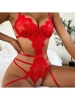 Seksi Body Kan Kırmızı Özel Bölgesi Açık Erotik Bodysuit Askılı Elbise 