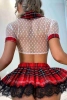 Seksi Kalpli Ekose Etekli Büstiyerli Fantezi Lise Kostümü - 8780