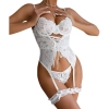 Sens Beyaz Erotik İpli Örgü Görünümlü Arkası Açık Şerit Geçişli Dantelli ve Fırfırlı Fantazi Babydoll Jartiyer Takımı