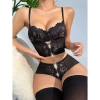 Sens Fantazi Siyah Ön ve Arka Kısımları Açık Yarı Transparan Seksi Kalp Charmlı Büstiyer Külot Takım