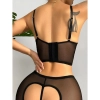 Sens Fantazi Siyah Ön ve Arka Kısımları Açık Yarı Transparan Seksi Kalp Charmlı Büstiyer Külot Takım