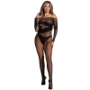 Sens Fantezi İç Giyim Bodystocking Şeritli Uzun Kollu Özel Bölgesi Açık Fileli Tüm Vücut Çorabı - 3002