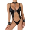 Sens Fantezi Kadın İç Giyim Zincirli Kelepçeli Deri Görünümlü İp Detaylı Seksi Bodysuit Erotik Gecelik - 9153