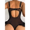 Sens Fantezi Siyah Dantel&Transparan Görünümlü Belden Fırfırlı Erotik Jartiyerli Şık Tasarımlı Bodysuit
