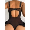 Sens Fantezi Siyah Dantel&Transparan Görünümlü Belden Fırfırlı Erotik Jartiyerli Şık Tasarımlı Bodysuit