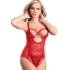 Sens Kırmızı Açık Göğüs ve Açık Özel Bölge Detaylı Dantelli Kalp Charmlı Erotik Bodysuit Gecelik