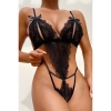 Sens Siyah Erotik Kadın Seksi İç Çamaşırı Dantel Fiyonklu İp Detaylı Fantazi Babydoll Gecelik Alt Üst Takım