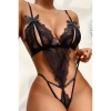 Sens Siyah Erotik Kadın Seksi İç Çamaşırı Dantel Fiyonklu İp Detaylı Fantazi Babydoll Gecelik Alt Üst Takım